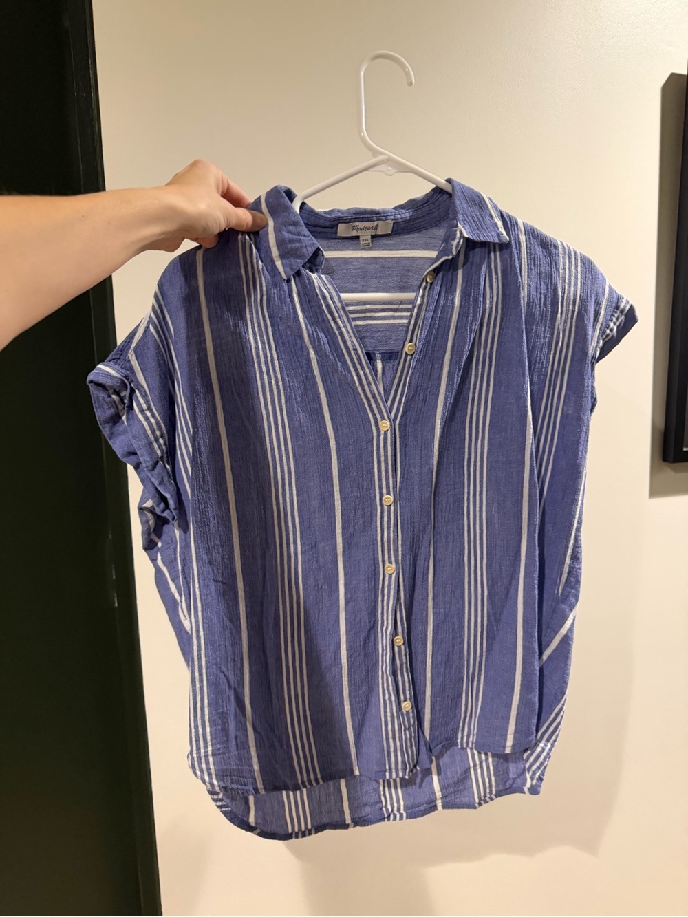 Madewell Blue and White Striped Button-Front Top